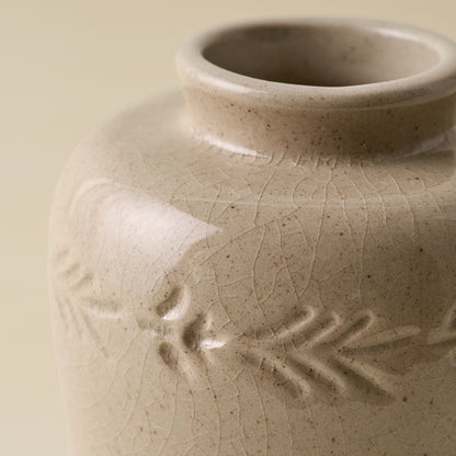 Floral Glazed Debossed Bud Vase (large) close up