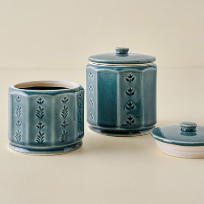 Harper Ceramic Floral Canister (small and large) with small lid removed