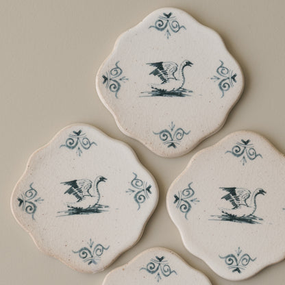 Ceramic Swan Coaster set of Four close up view 