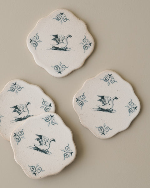 Ceramic Swan Coaster set of Four