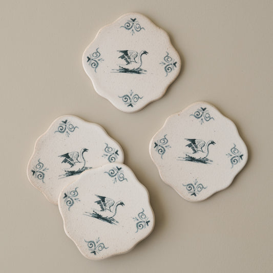 Ceramic Swan Coaster set of Four