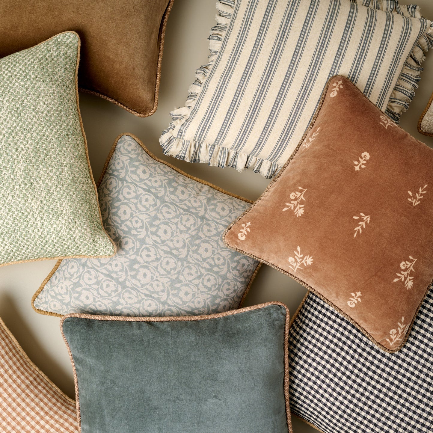 Gingham Pillow, Maltida Stripe Pillow, Willow Pillow, Pivoine Fleurs Pillow