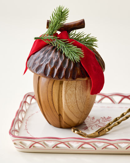Magnolia Acorn Candle on tray with snuffer