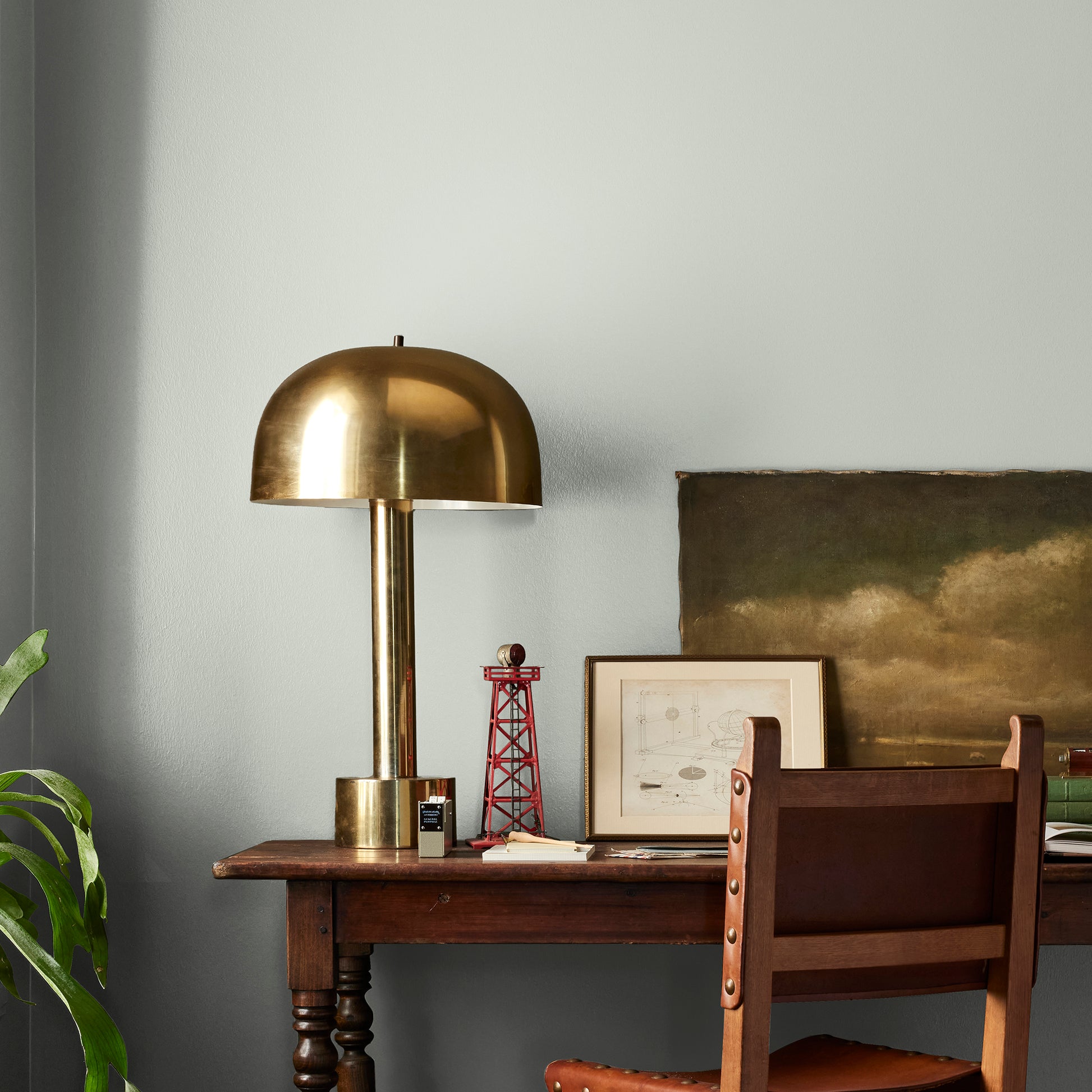 light blue grey with light green undertone interior paint named emmies room shown painted on bedroom wall