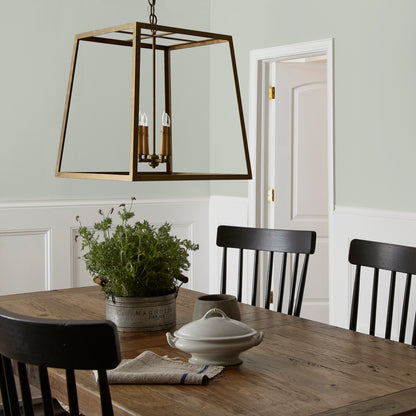 light blue grey with light green undertone interior paint named emmies room shown painted on dining room wall