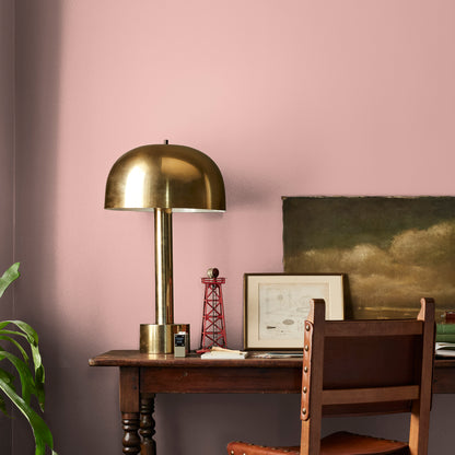 light salmon pink paint named cabbage rose shown painted on bedroom wall