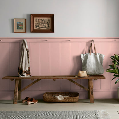 light salmon pink paint named cabbage rose shown painted on entryway wall
