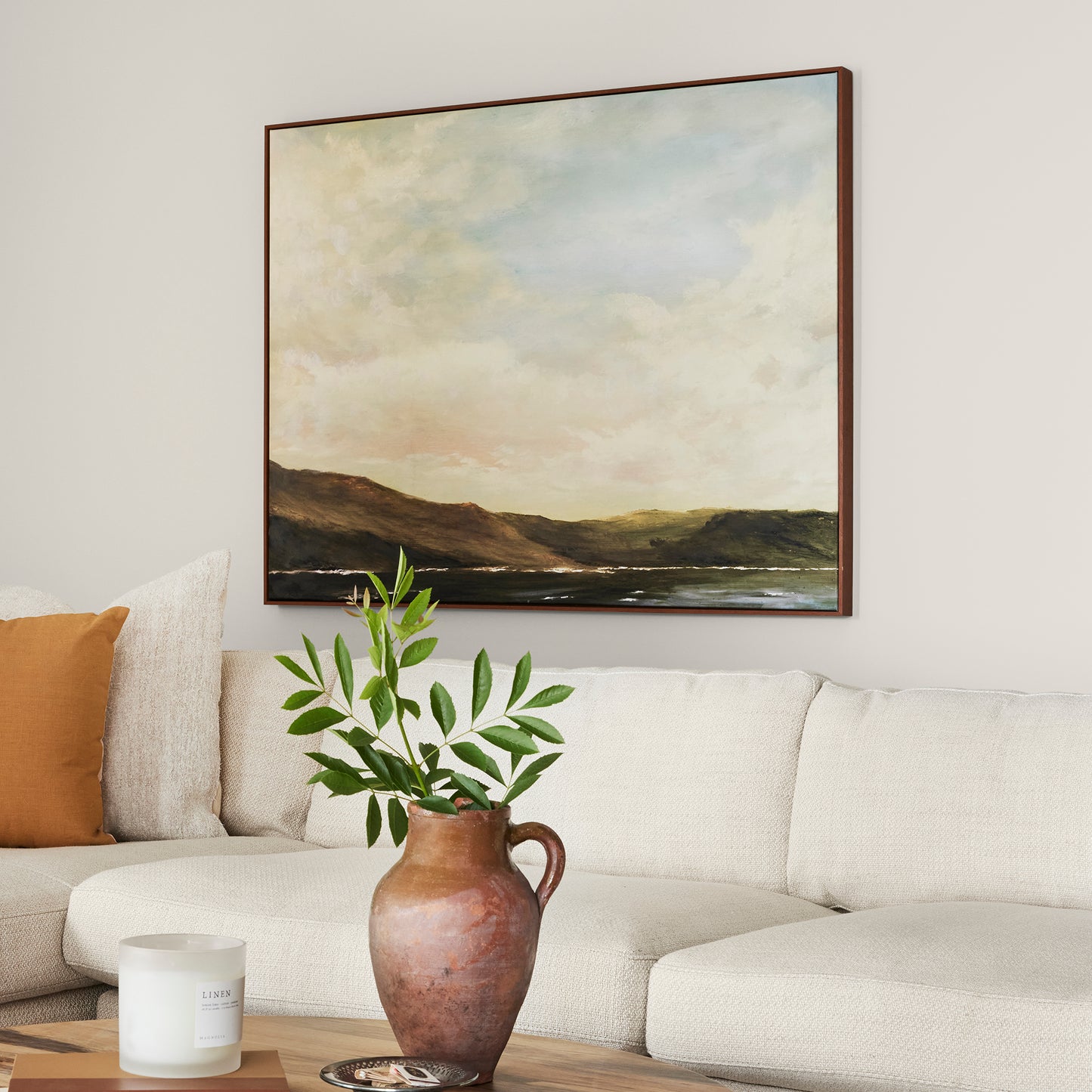 Warm white with beige hues interior paint named silos white shown painted on living room wall