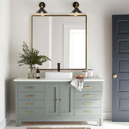 Cement gray with blue undertones door and cabinet paint named clean slate shown painted on bathroom cabinet