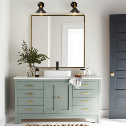 Washed mint green door and cabinet paint named local greenhouse shown painted on bathroom cabinet