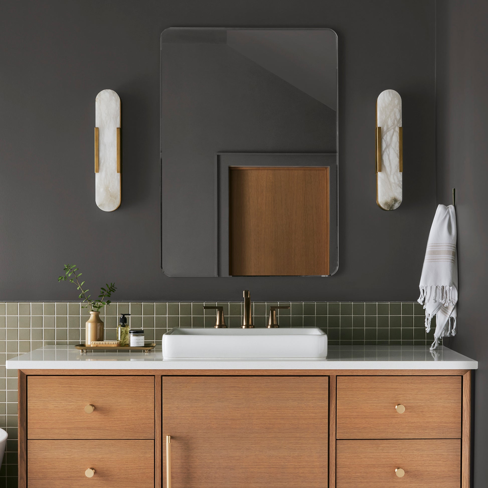 Dark chocolate brown interior paint named moments shown painted on bathroom wall