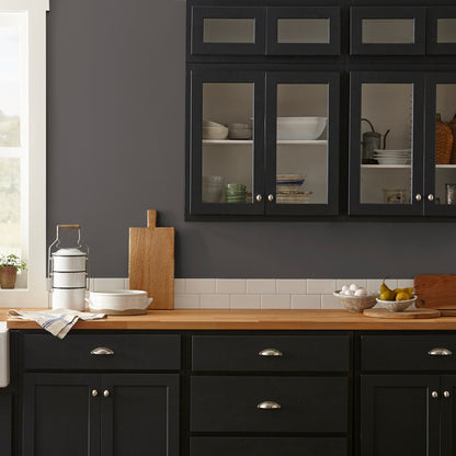 Dark chocolate brown interior paint named moments shown painted on kitchen wall