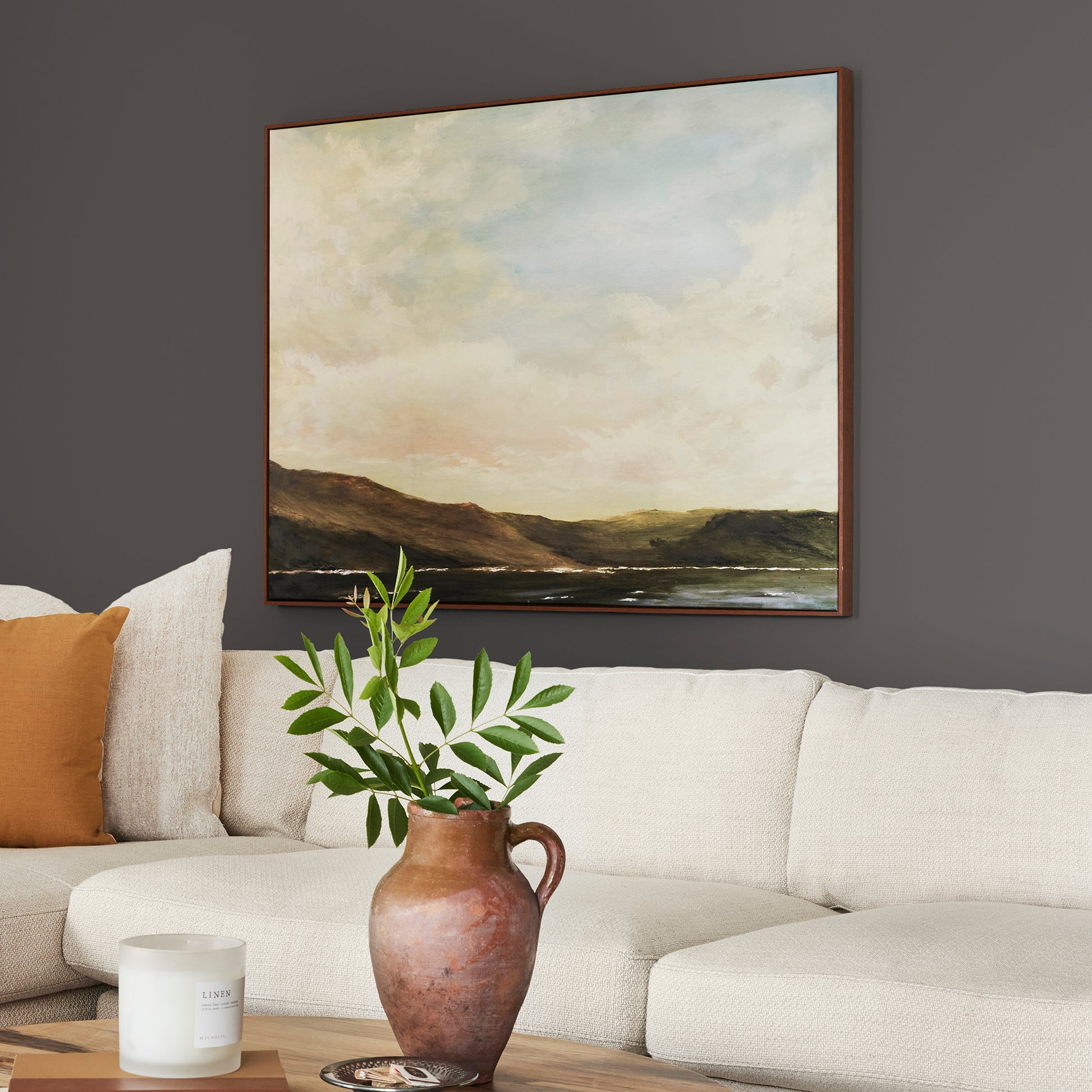 Dark chocolate brown interior paint named moments shown painted on living room wall