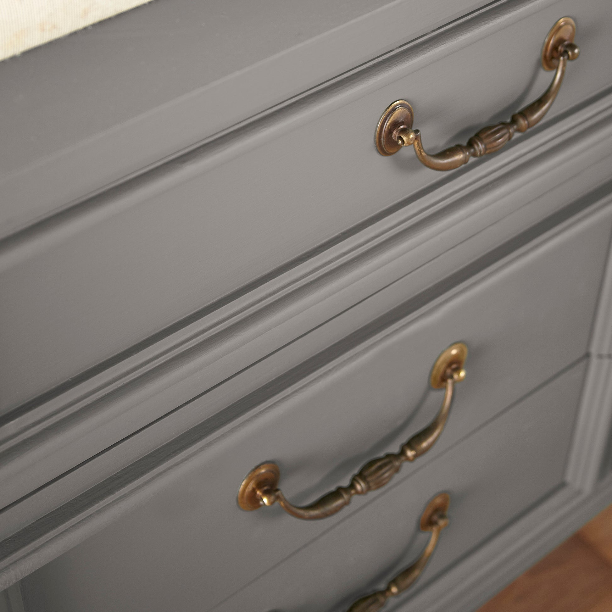 Smoky mid-toned brown door and cabinet paint named nesting box shown painted on cabinet