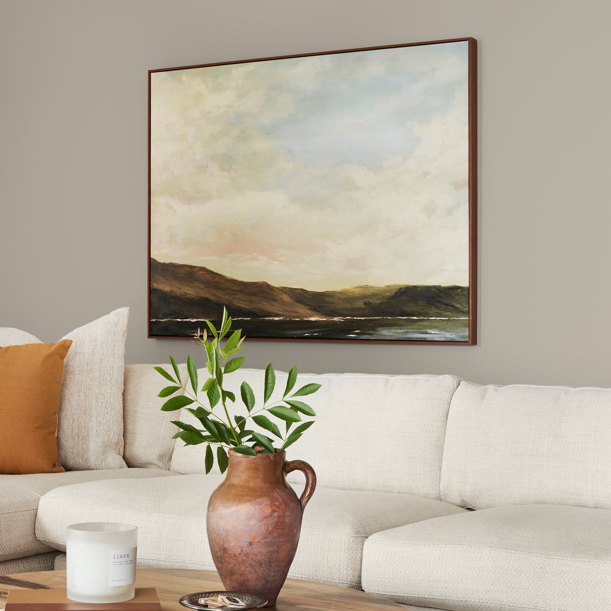 Soft french gray interior paint named Drawing Room shown painted on living room wall