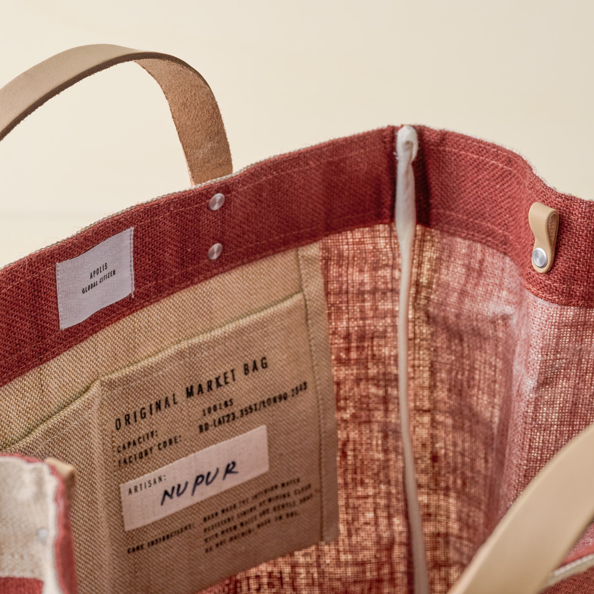 Magnolia Cranberry Market Tote interior