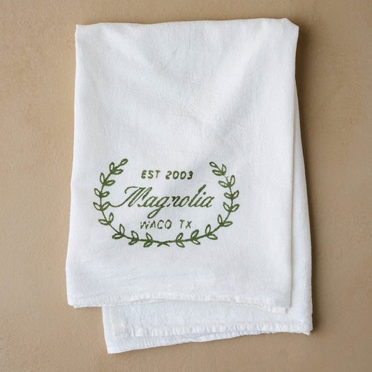 Magnolia Sage Laurel Wreath Tea Towel