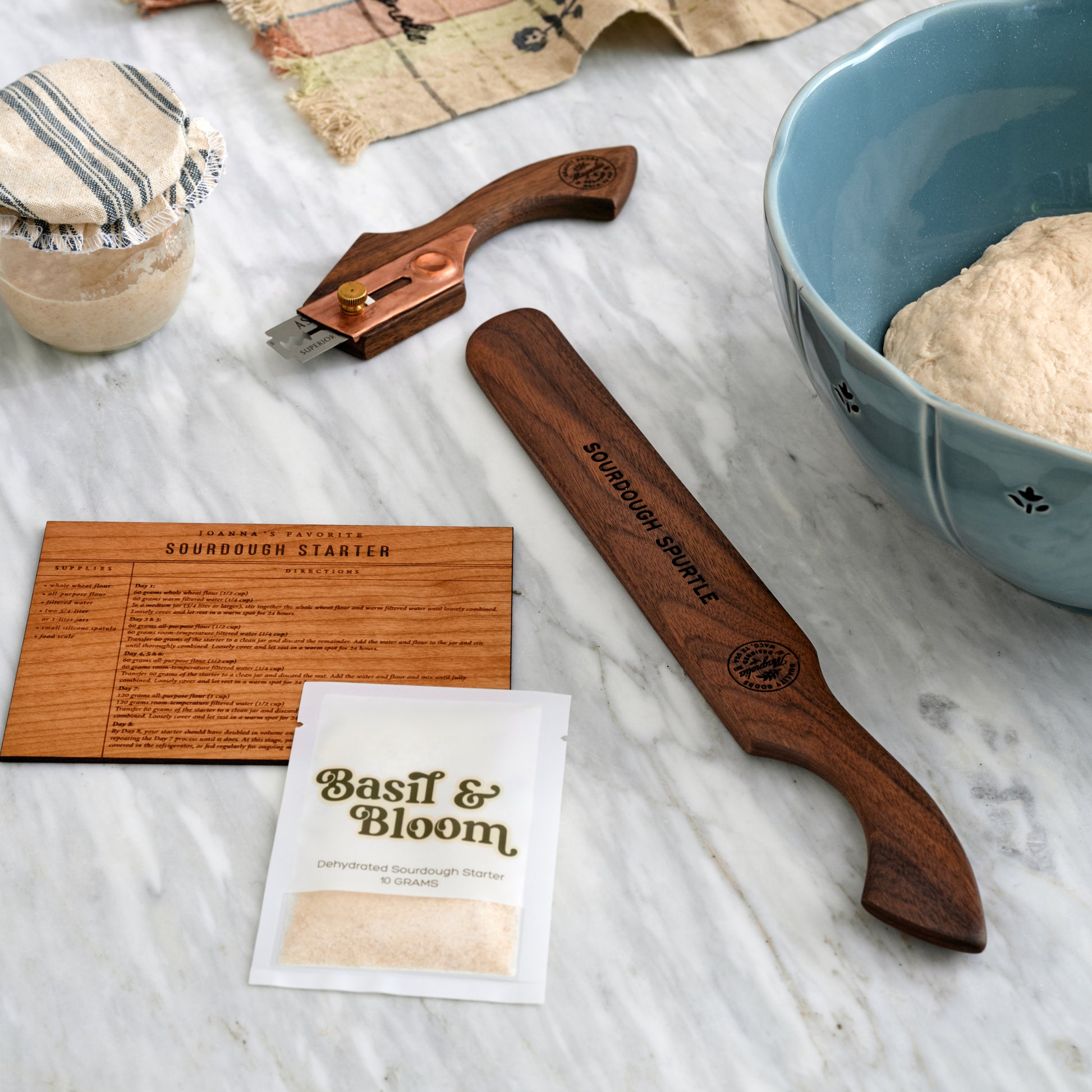 Sourdough Starter Starter Pack with Kitchen tools and bowls