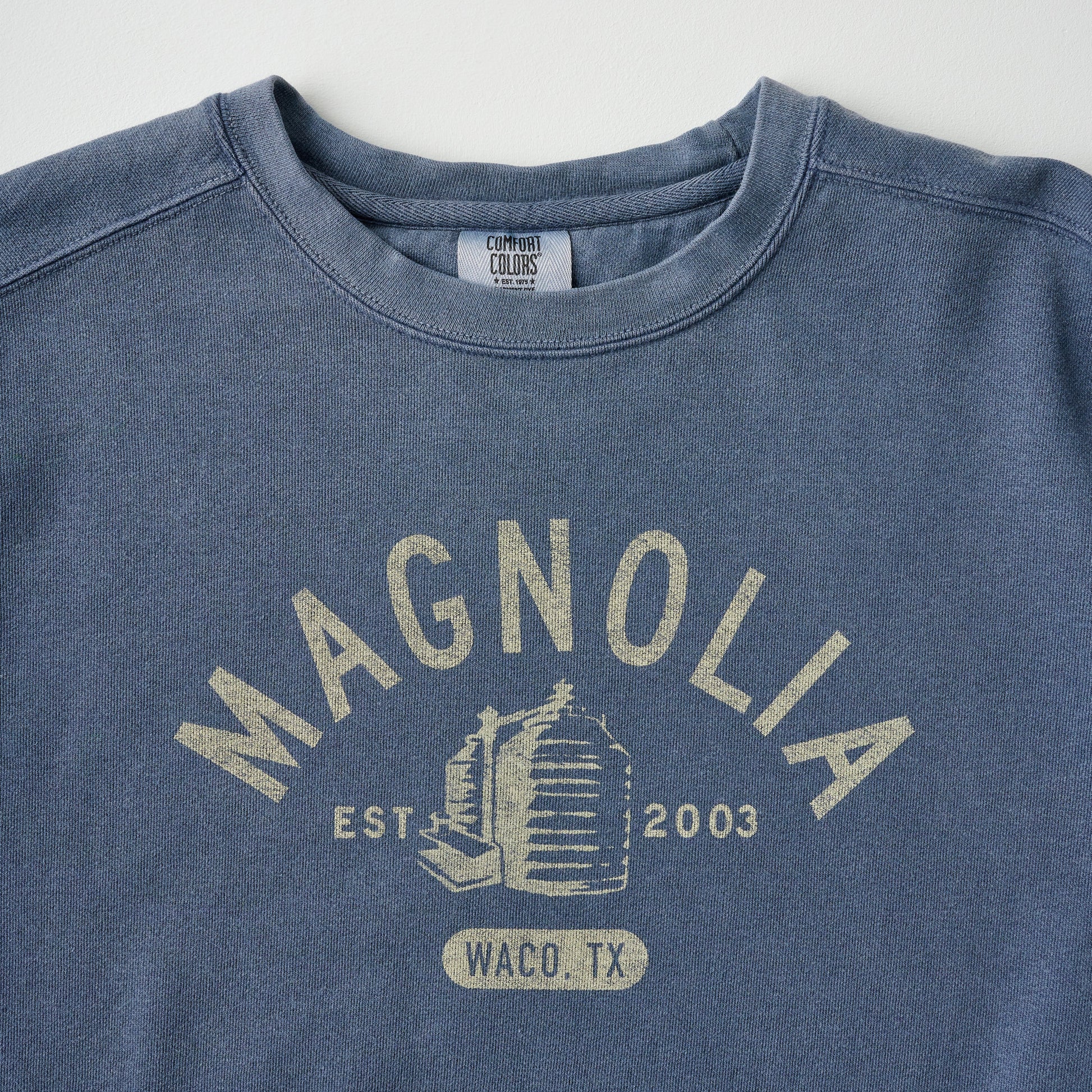 Magnolia Varsity Navy Sweatshirt close up