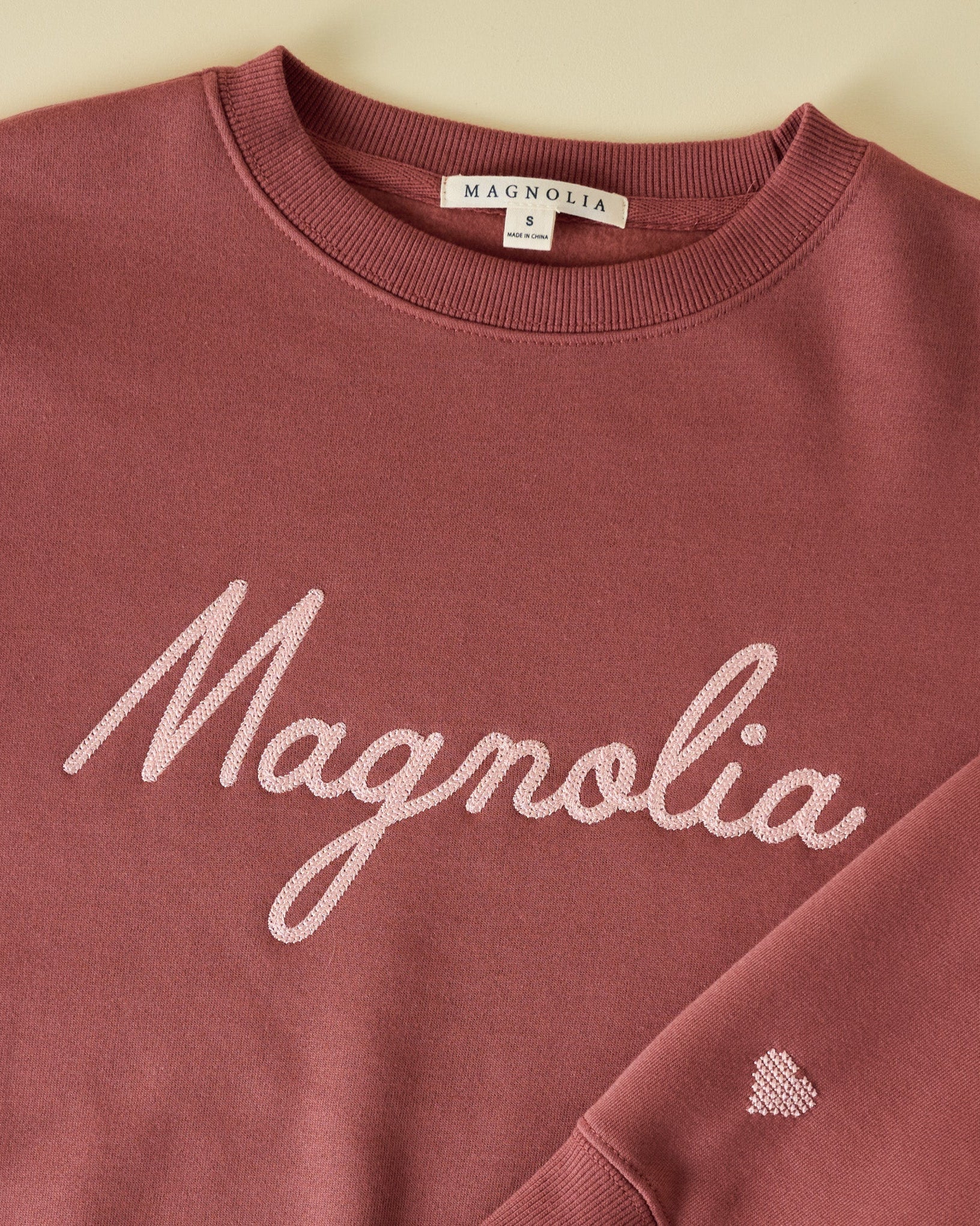 Magnolia Marsala Embroidered Heart Sweatshirt