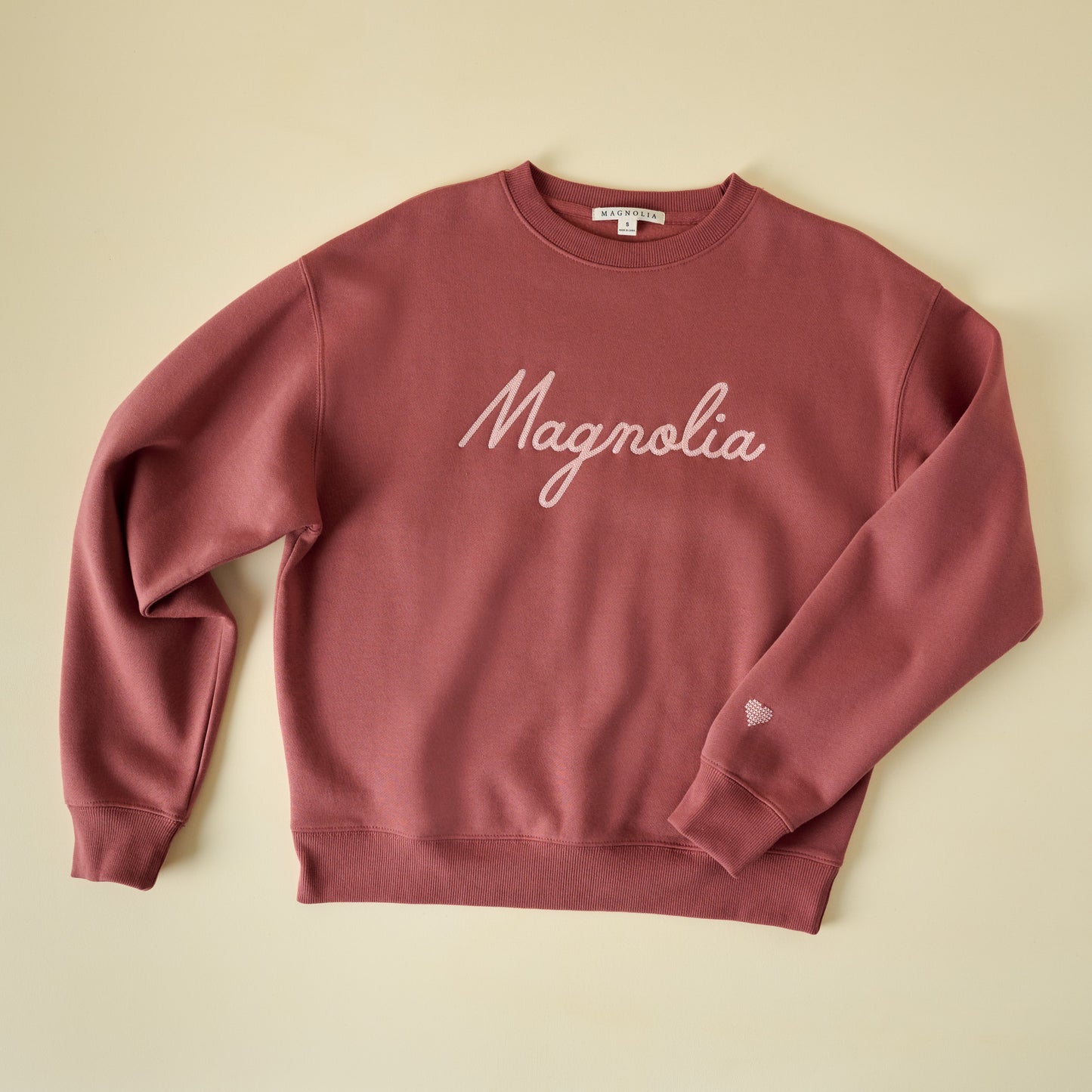 Magnolia Marsala Embroidered Heart Sweatshirt