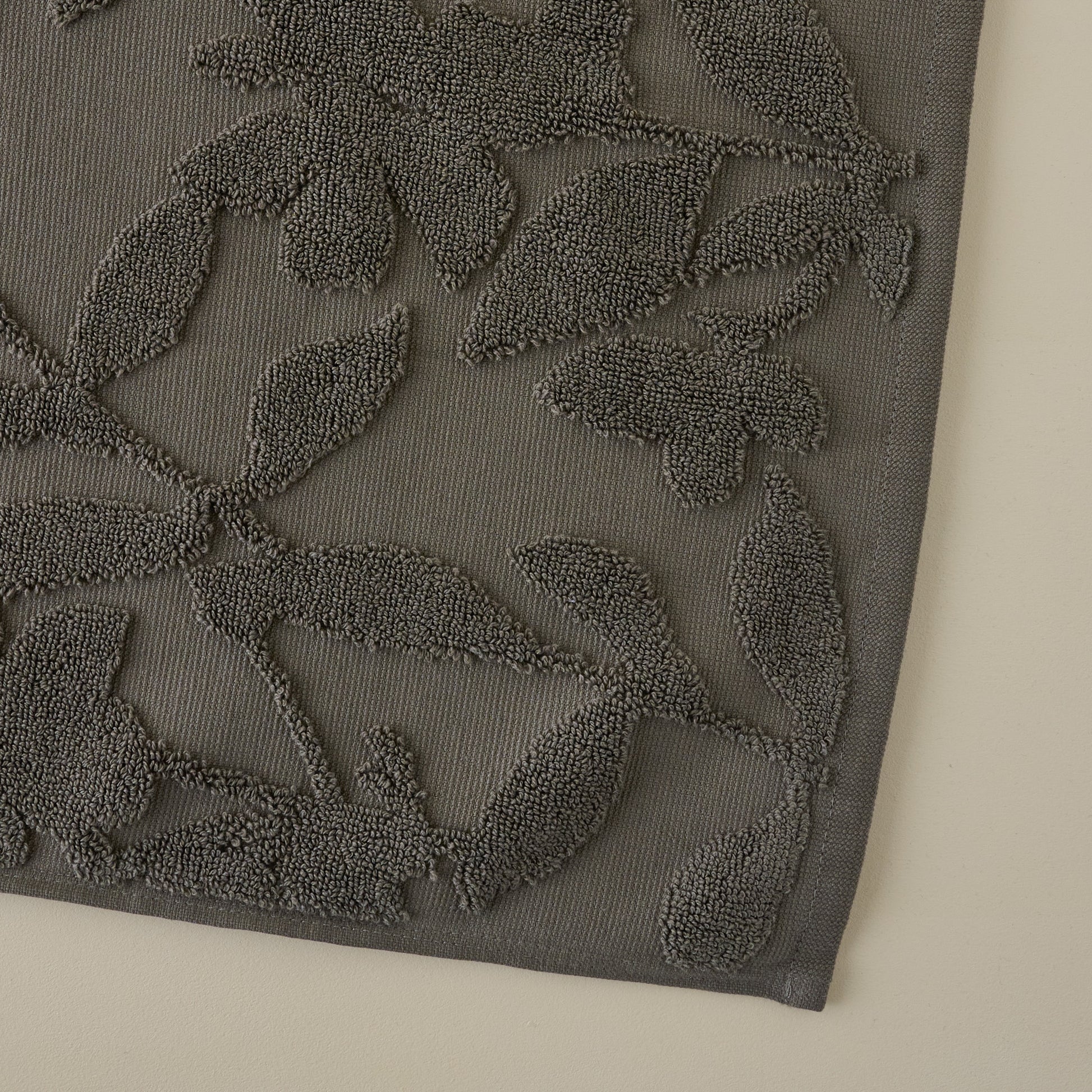 Major Brown Floral Jacquard Bath Mat corner up close