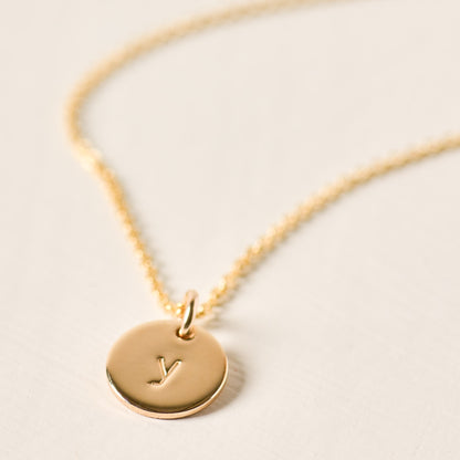 magnolia gold initial disc necklace