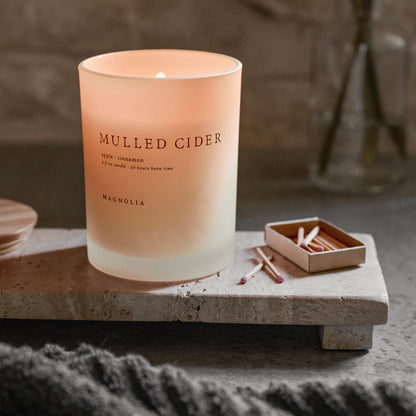 9oz Magnolia Mulled Cider Candle lit