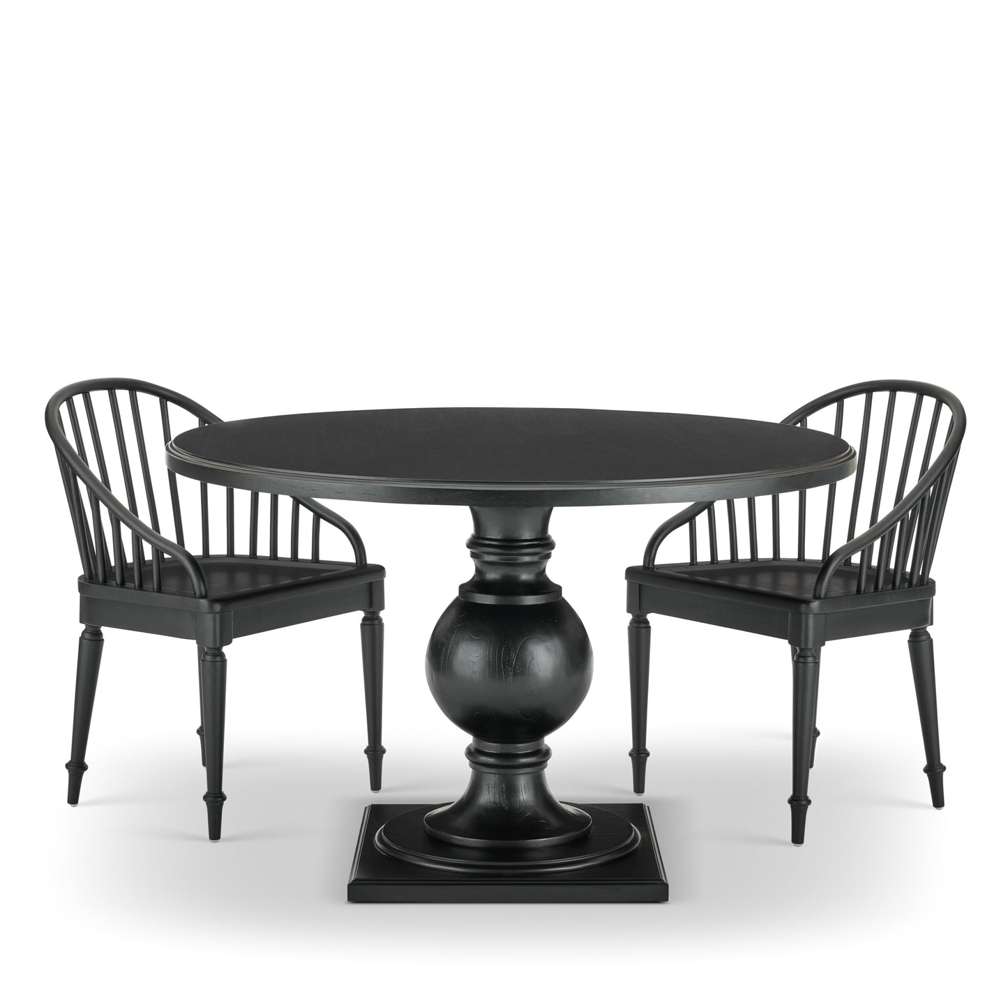 Carlotta Dining Chairs in black mahogany with a round table