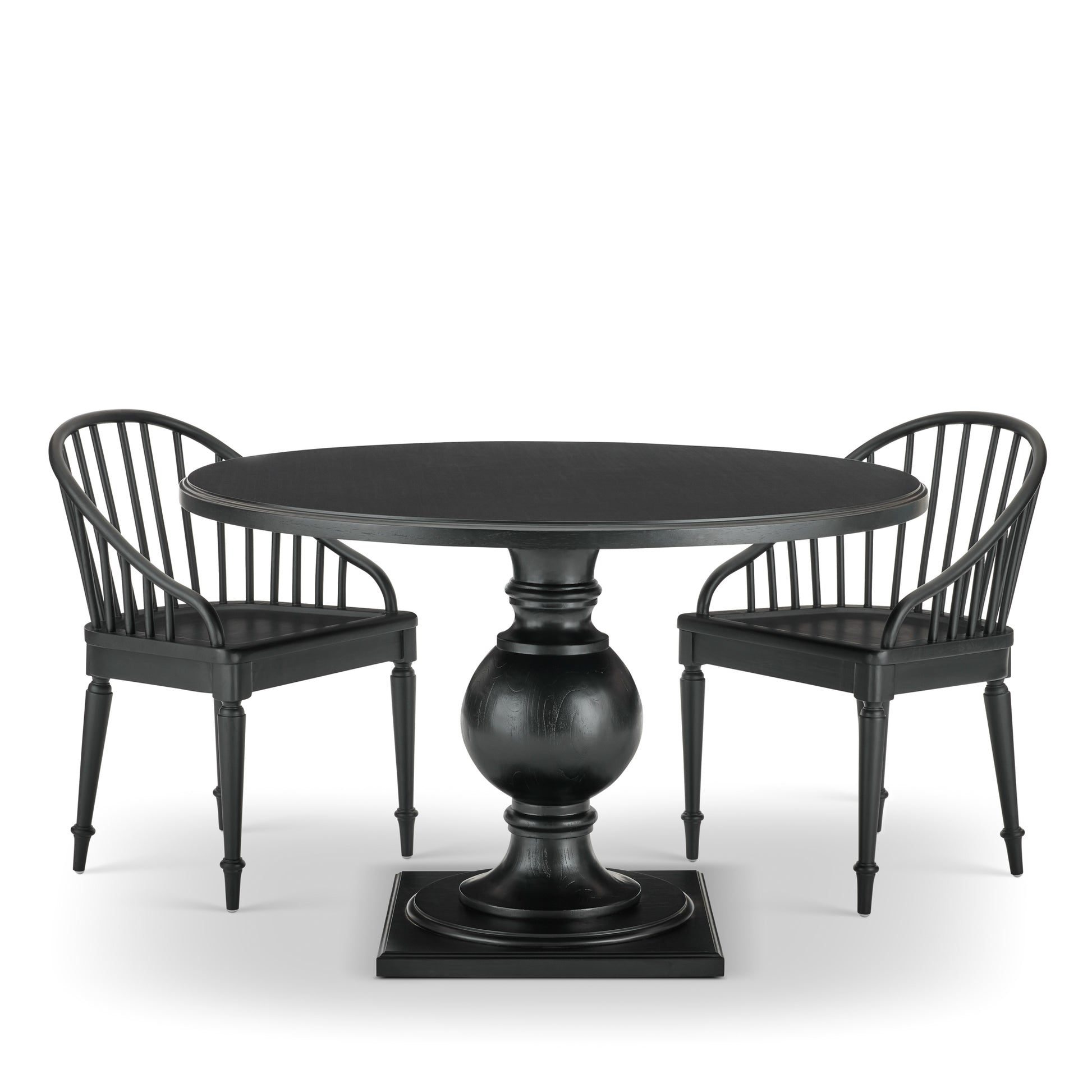 Carlotta Dining Chairs in black mahogany with a round table