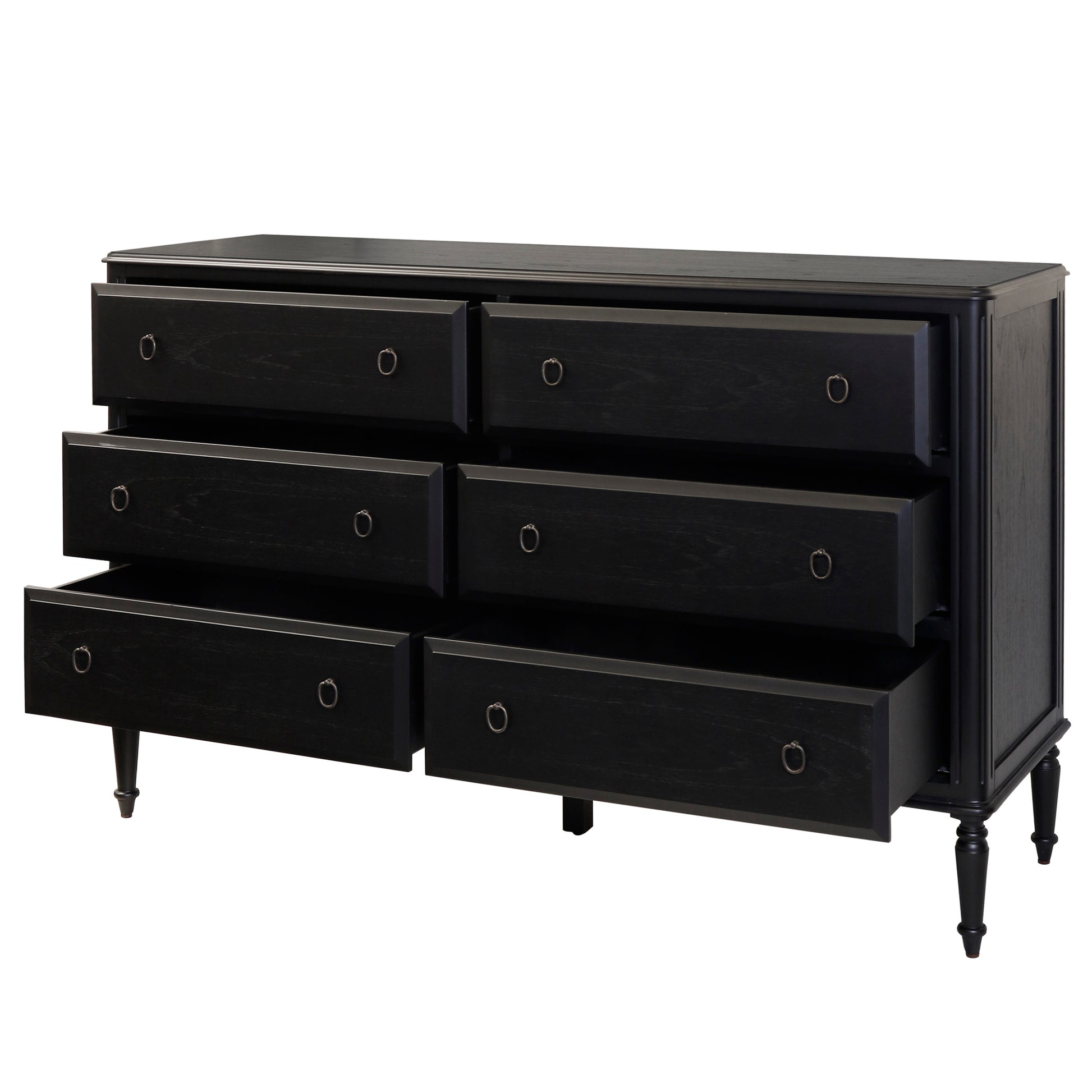 Corinne Dresser in black shown with drawers open