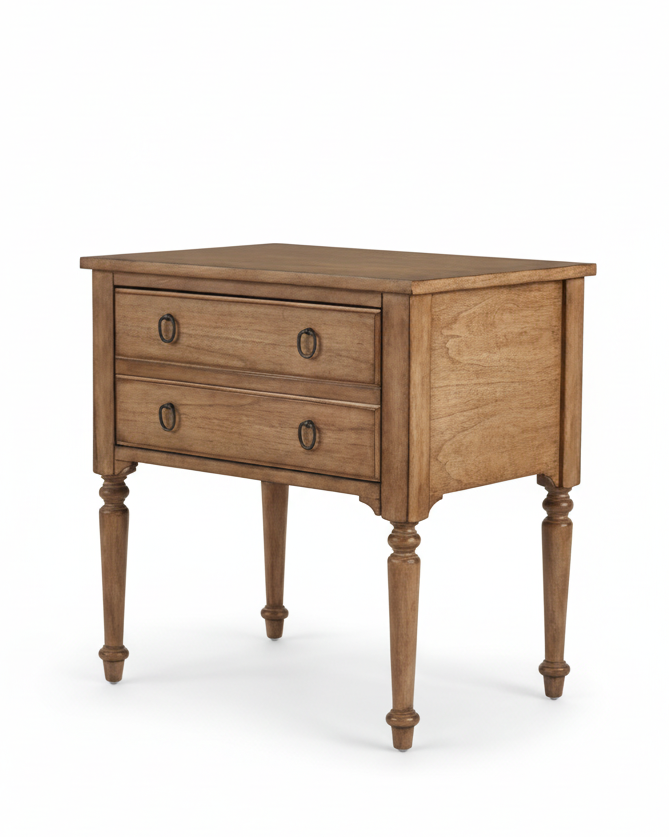 corinne Wooden nightstand with two drawers on a white background