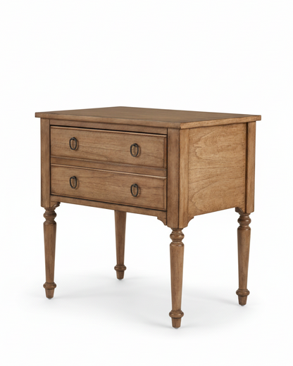 corinne Wooden nightstand with two drawers on a white background