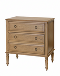 Corinne Wooden nightstand with three drawers on a white background