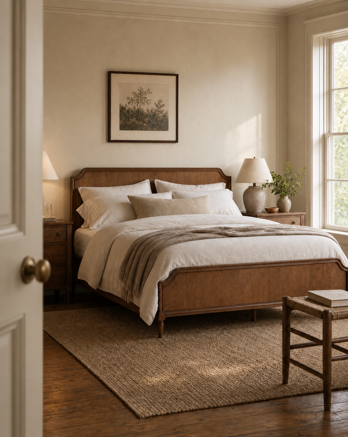 Corinne Mahogany Wood Bed Frame with Headboard- AI gen
