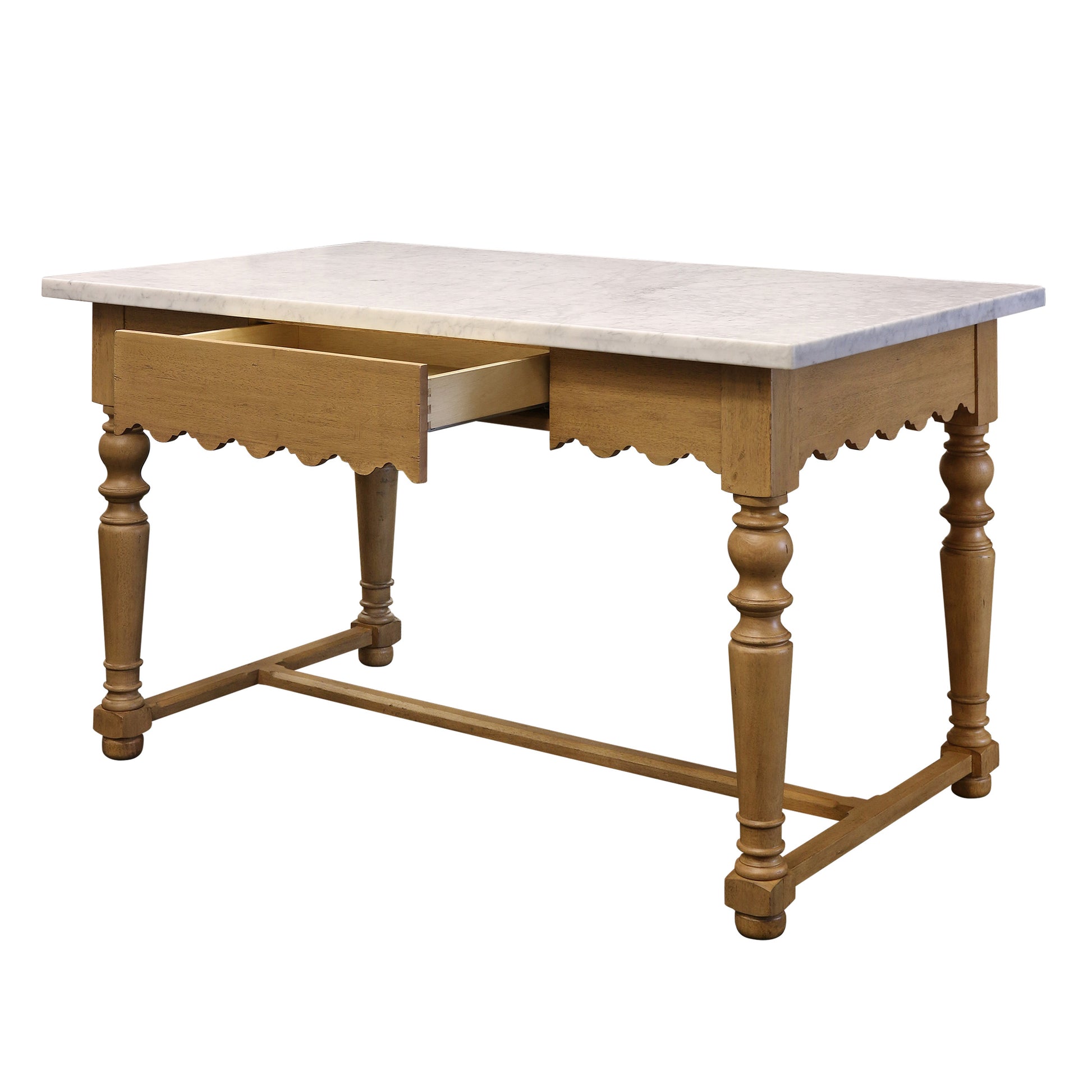Sadie Scalloped Kitchen Island shown with drawer open