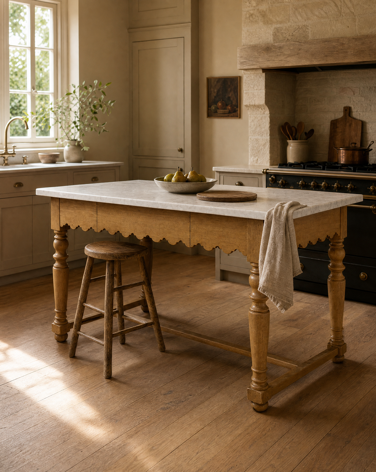 Sadie Scalloped Kitchen Island-AI gen