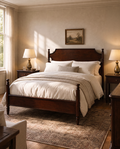 Miller Solid Mahogany Four Poster Bed with Hand-Carved Wood Trim-AI gen