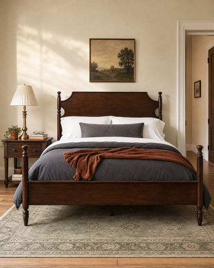 Miller Solid Mahogany Four Poster Bed with Hand-Carved Wood Trim-AI gen