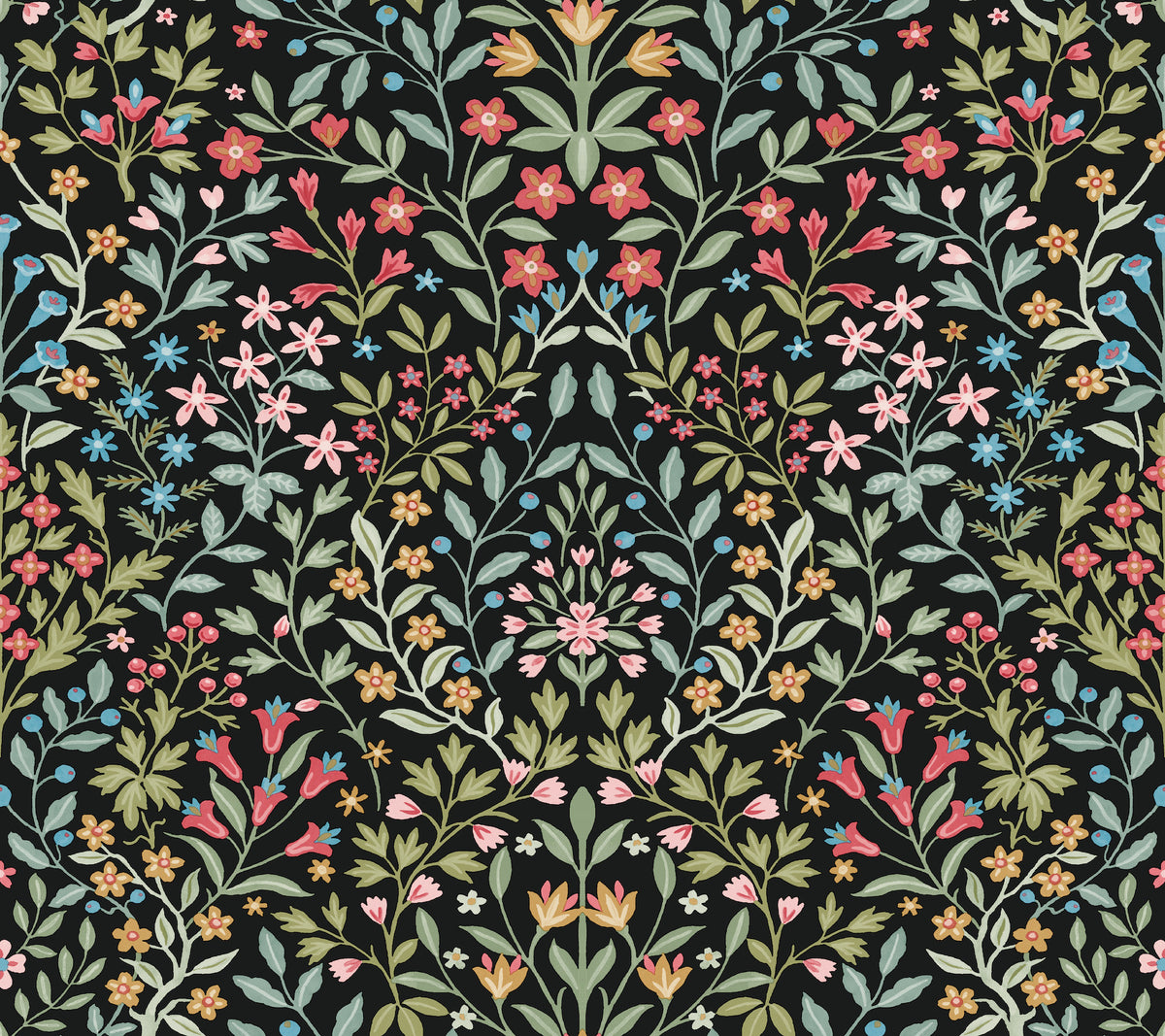Garden Terrace Wallpaper in black and multicolor