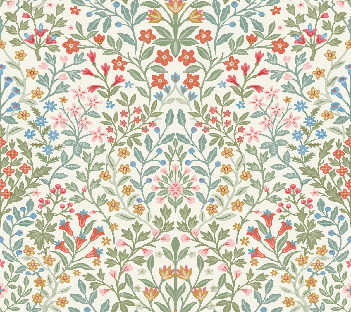 Garden Terrace Wallpaper in white and multicolor