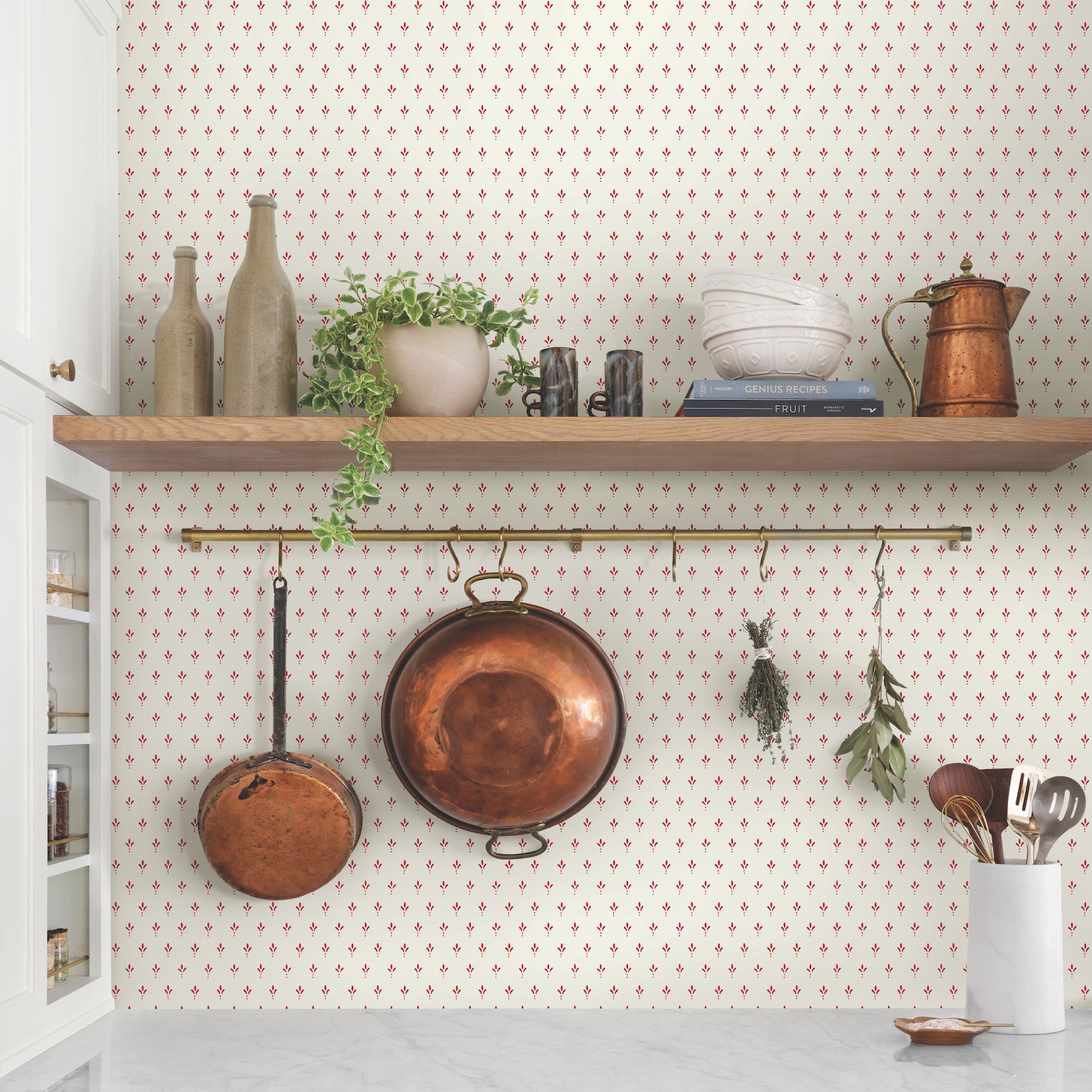 Charm Wallpaper in red shown in room