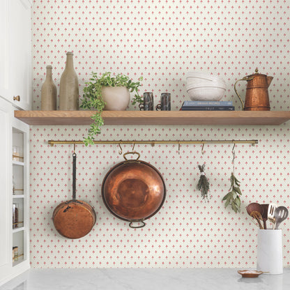 Charm Wallpaper in red shown in room