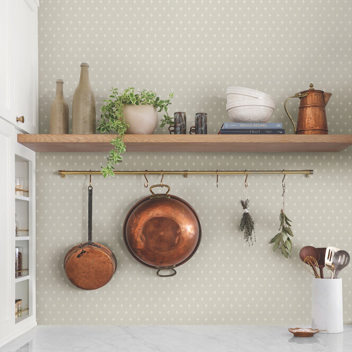 Charm Wallpaper in grey shown in room