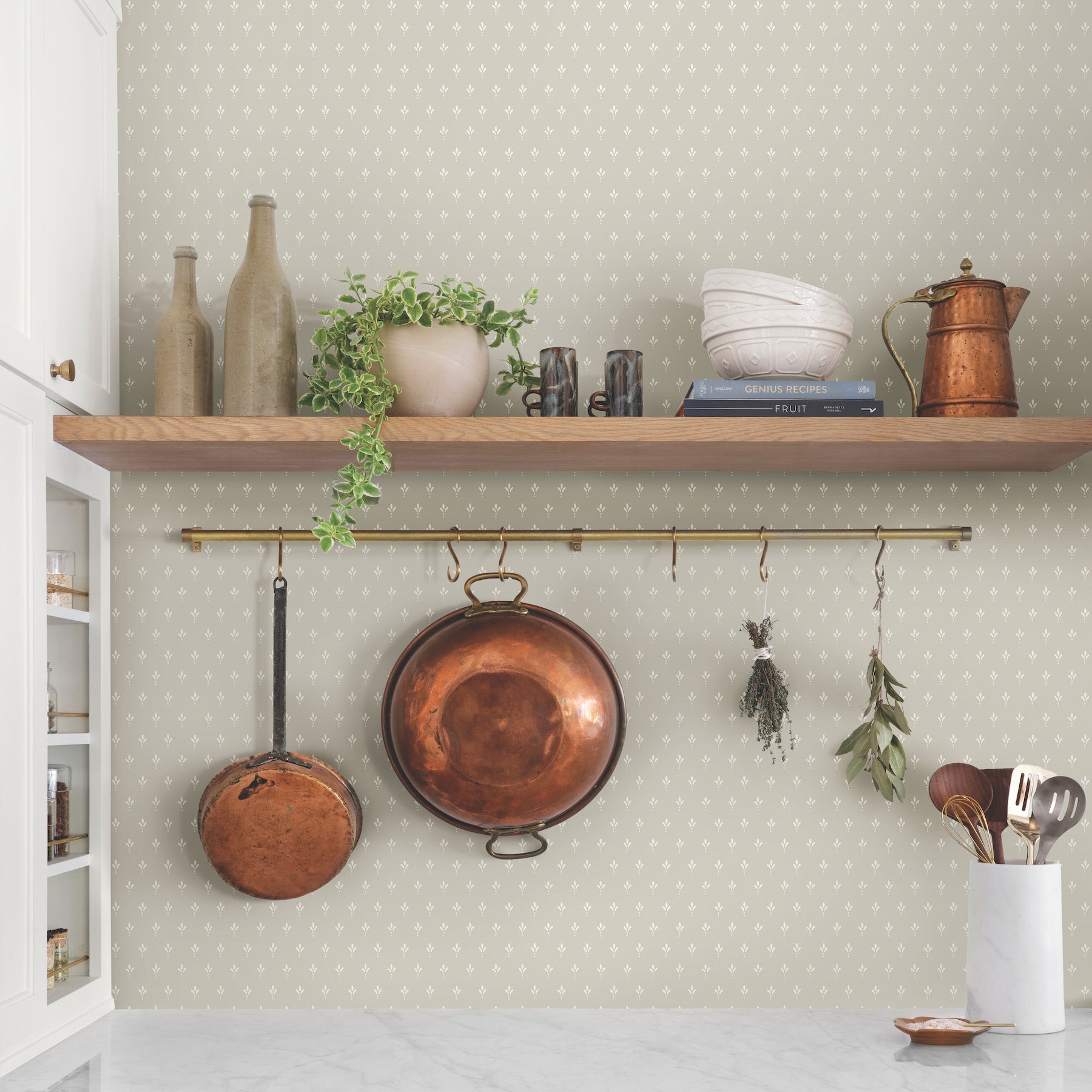 Charm Wallpaper in grey shown in room