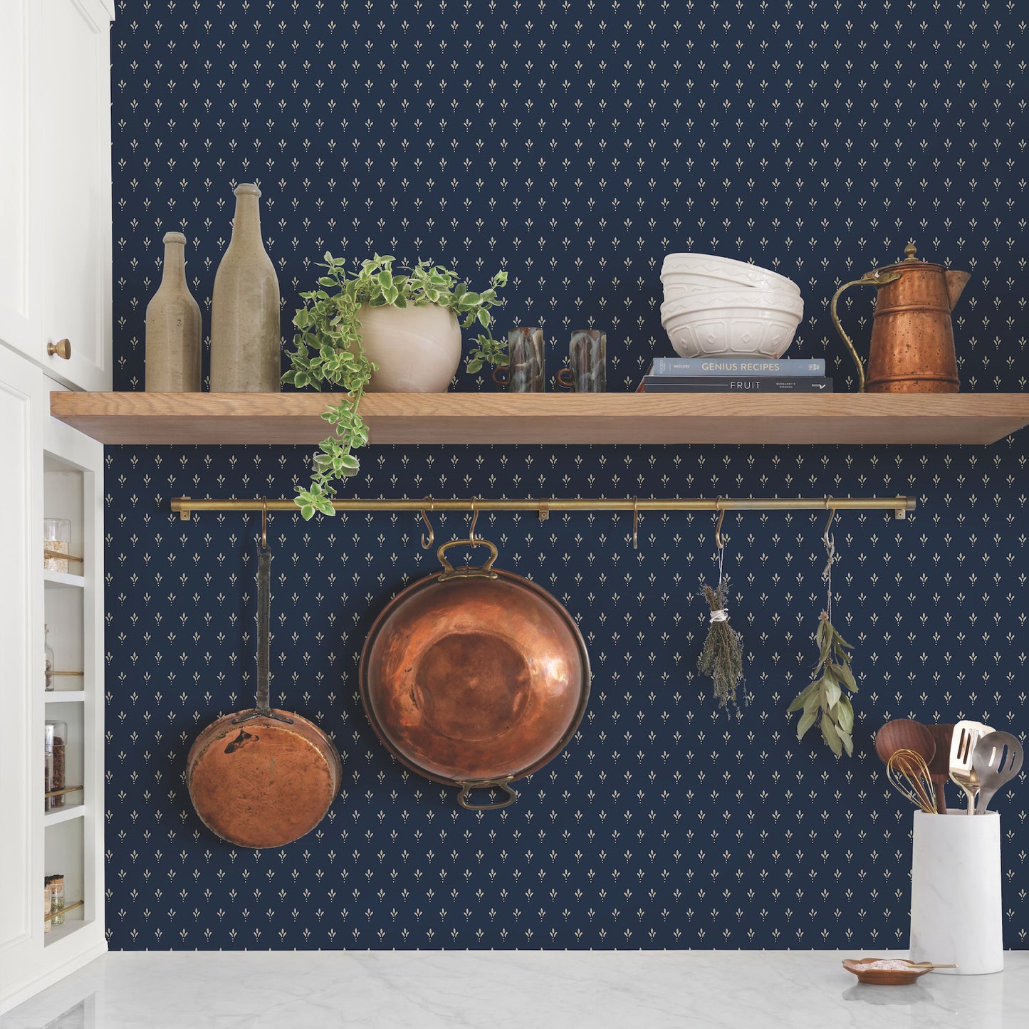 Charm Wallpaper in taupe shown in room