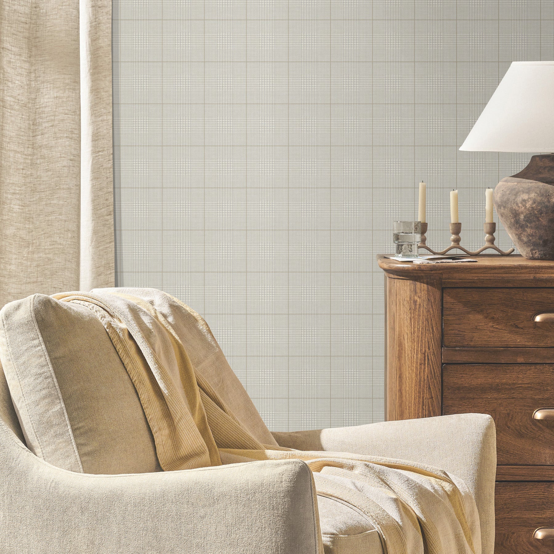 Windsor Wallpaper in ivory shown on wall
