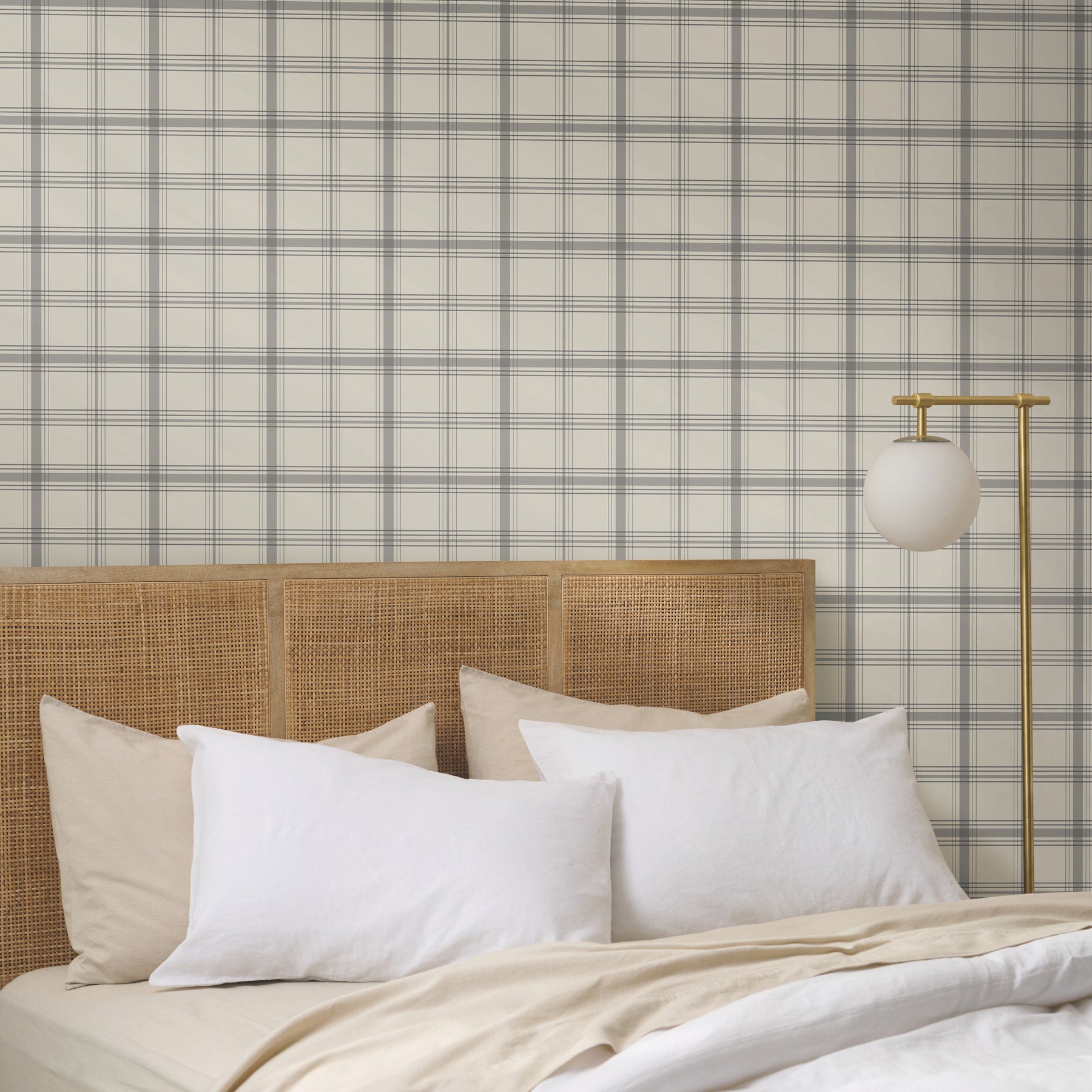 Hunter Wallpaper in charcoal shown on wall in bedroom