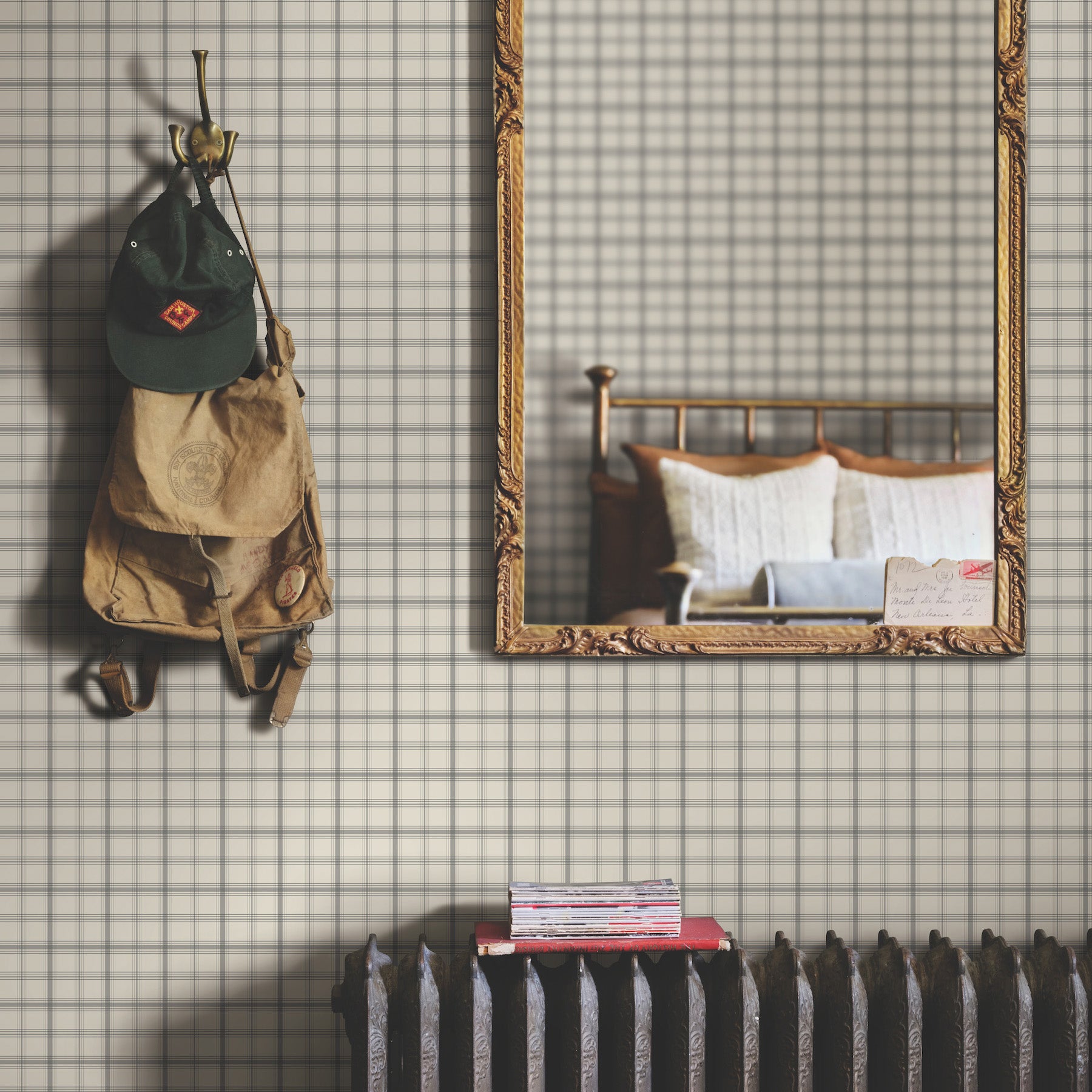 Hunter Wallpaper in charcoal shown on wall