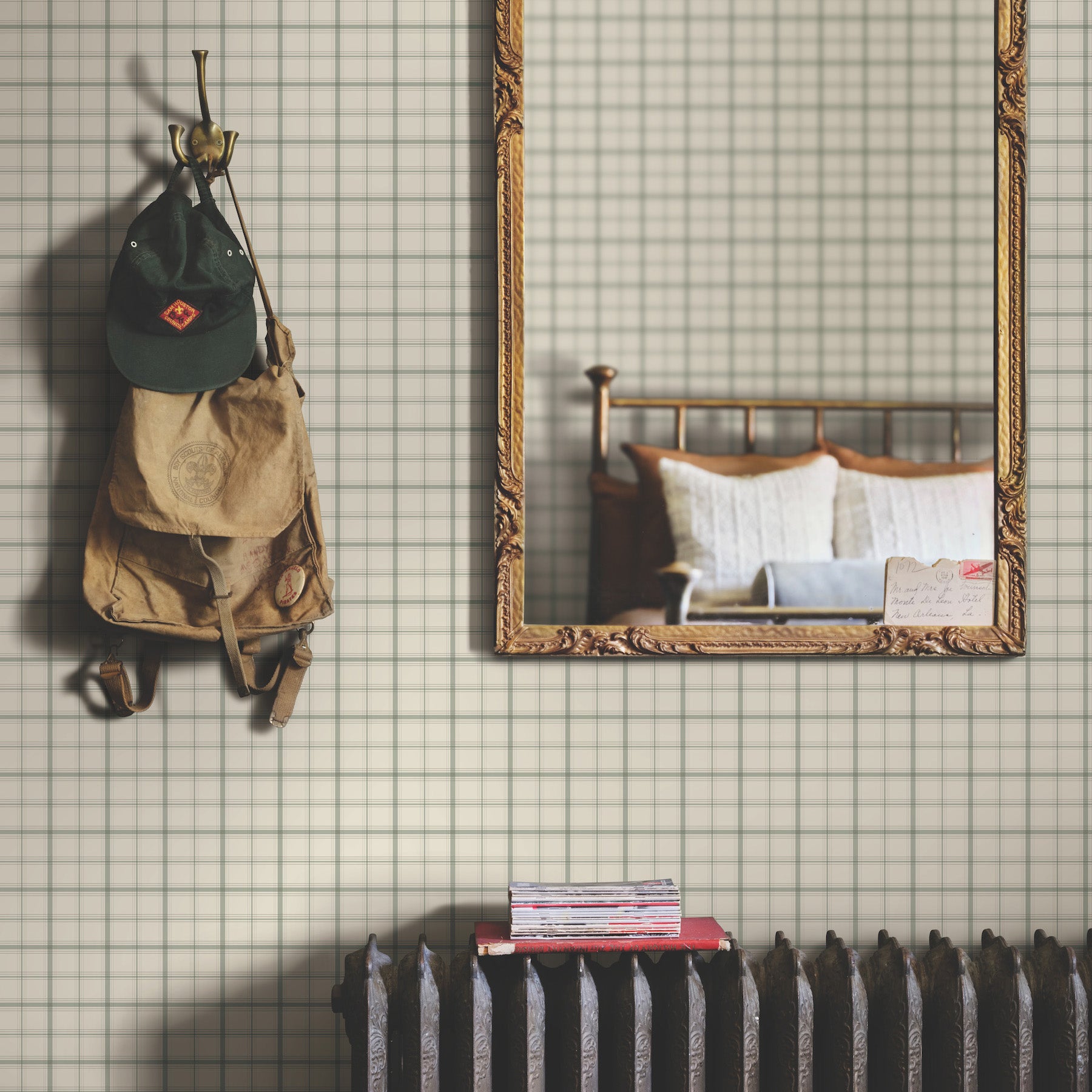 Hunter Wallpaper in green shown on wall